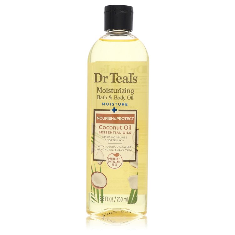 dr teal\'s moisturizing bath & body oil by dr teal's nourishing coconut oil with essensial oils, jojoba oil, sweet almond oil and cocoa butter 8.8 oz