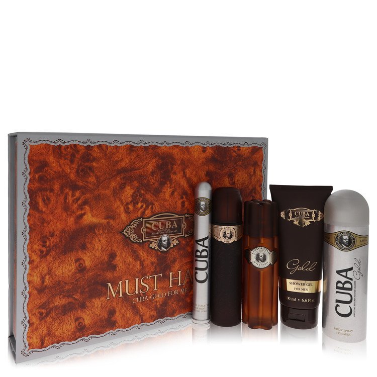 cuba gold by fragluxe gift set - 3.3 oz eau de toilette spray + 3.3 oz after shave spray + 6.7 oz body deodorant spray + 6.7 oz shower gel +  1.17 oz edt spray --