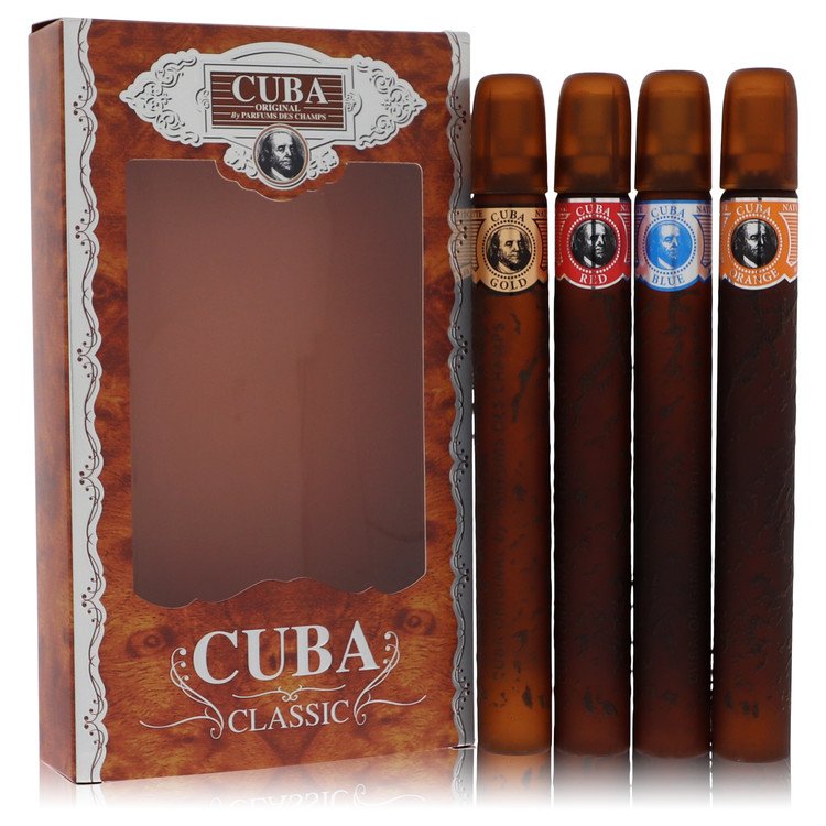 cuba gold by fragluxe gift set - cuba variety set includes all four 1.15 oz sprays, cuba red, cuba blue, cuba gold and cuba orange --