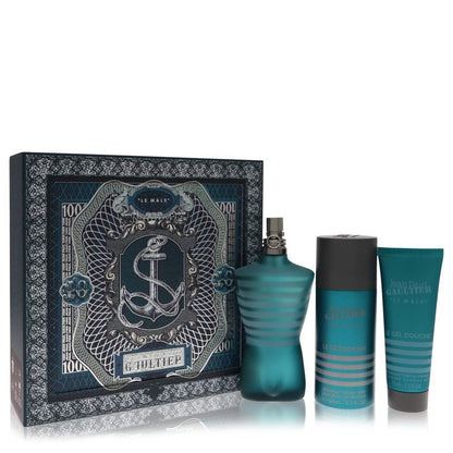 jean paul gaultier cologne gift set - 4.2 oz eau de toilette spray + 5.1 oz deodorant spray + 2.5 oz shower gel --