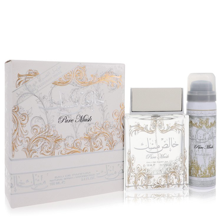 lattafa pure khalis musk by lattafa eau de parfum spray plus 1.7 deodorant 3.4 oz