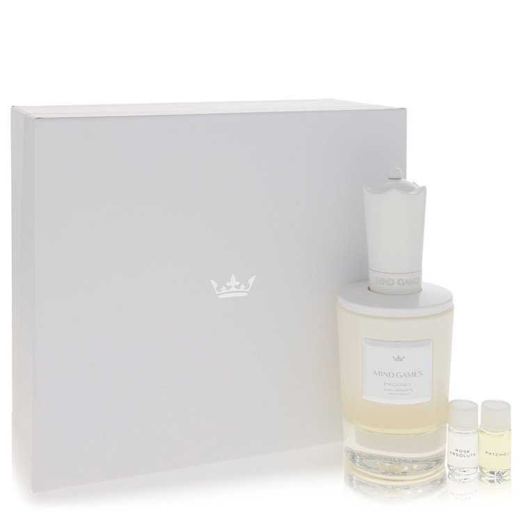 mind games prodigy by mind games gift set -- 3.4 extrait de parfum spray + two .10 mini extract + testing papers --