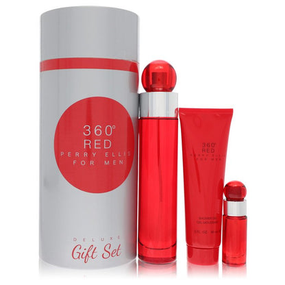 perry ellis 360 red by perry ellis gift set - 3.4 oz eau de toilette spray + .25 oz mini edt spray + 3 oz shower gel in tube box --